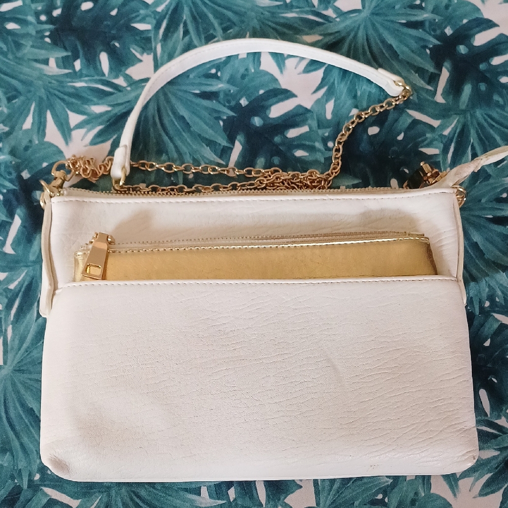 Madison West White And Gold Clutch